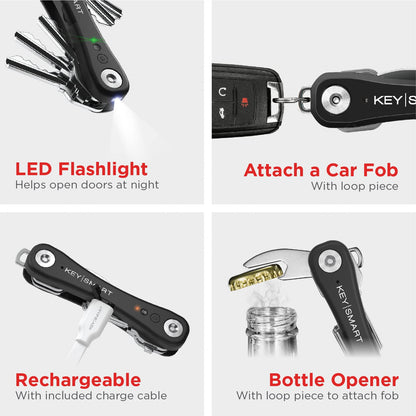 KeySmart Pro - Compact Smart Trackable Key Holder w LED Flashlight & Tile Bluetooth Key Finder Technology, EDC Key Organizer, Attach Car Key Fob, Other Mini Tools (up to 10 Keys, Black)