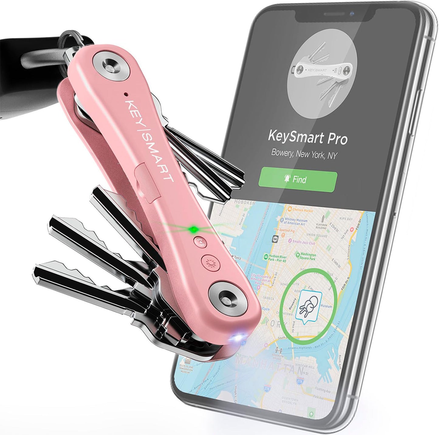 KeySmart Pro - Compact Smart Trackable Key Holder w LED Flashlight & Tile Bluetooth Key Finder Technology, EDC Key Organizer, Attach Car Key Fob, Other Mini Tools (up to 10 Keys, Black)