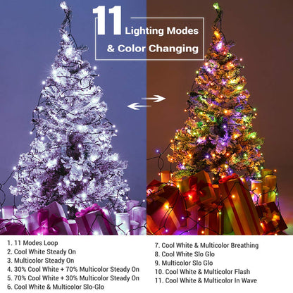 Brizled Color Changing Christmas Lights, 65.67ft 200 LED Cool White & Multicolor Christmas Lights, 11 Modes Remote Dimmable 29V Safe Adapter Outdoor Christmas Tree Lights String for Xmas Party Tree