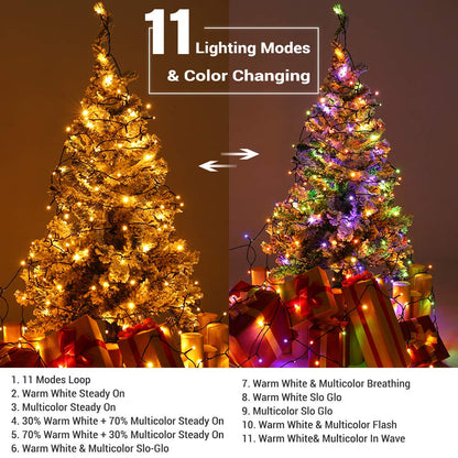 Brizled Color Changing Christmas Lights, 65.67ft 200 LED Cool White & Multicolor Christmas Lights, 11 Modes Remote Dimmable 29V Safe Adapter Outdoor Christmas Tree Lights String for Xmas Party Tree