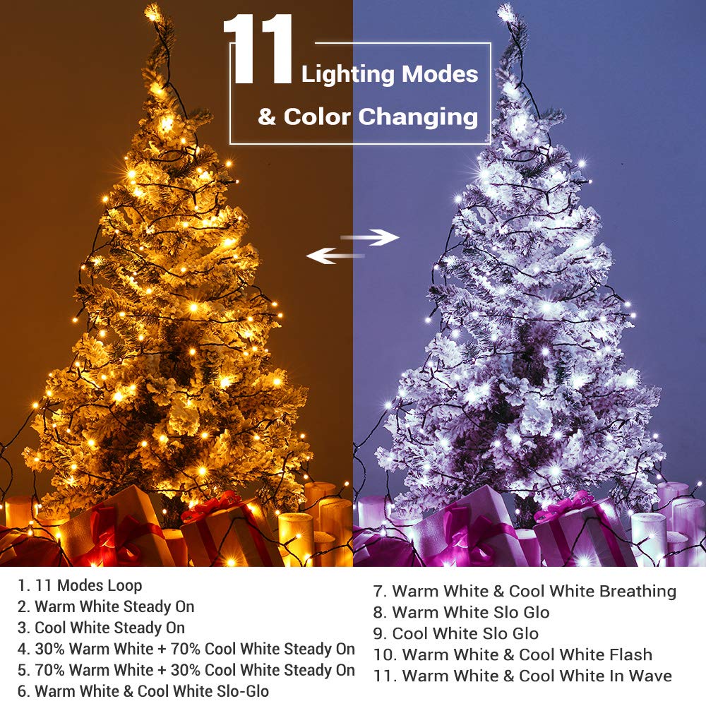 Brizled Color Changing Christmas Lights, 65.67ft 200 LED Cool White & Multicolor Christmas Lights, 11 Modes Remote Dimmable 29V Safe Adapter Outdoor Christmas Tree Lights String for Xmas Party Tree