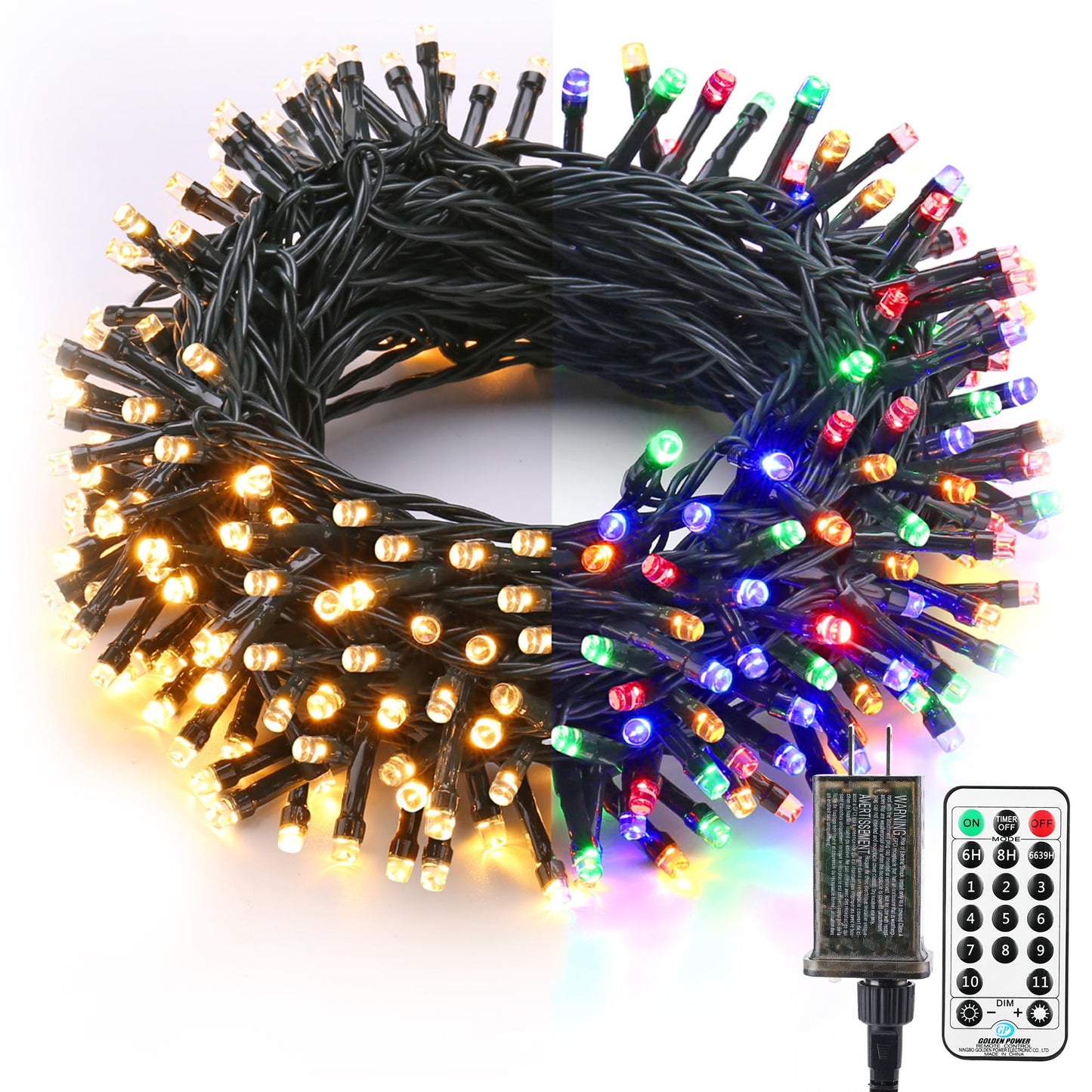 Brizled Color Changing Christmas Lights, 65.67ft 200 LED Cool White & Multicolor Christmas Lights, 11 Modes Remote Dimmable 29V Safe Adapter Outdoor Christmas Tree Lights String for Xmas Party Tree