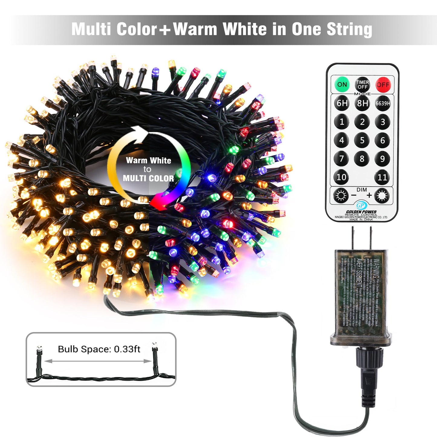 Brizled Color Changing Christmas Lights, 65.67ft 200 LED Cool White & Multicolor Christmas Lights, 11 Modes Remote Dimmable 29V Safe Adapter Outdoor Christmas Tree Lights String for Xmas Party Tree