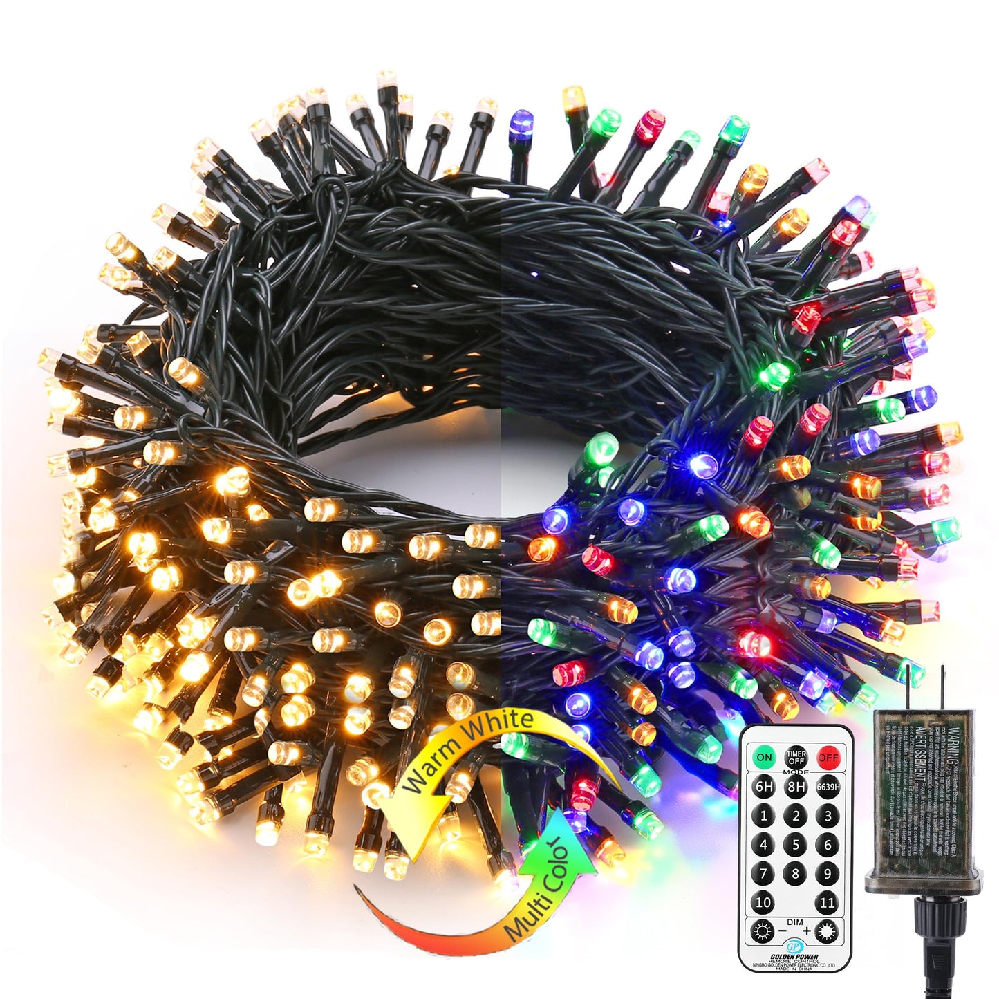 Brizled Color Changing Christmas Lights, 65.67ft 200 LED Cool White & Multicolor Christmas Lights, 11 Modes Remote Dimmable 29V Safe Adapter Outdoor Christmas Tree Lights String for Xmas Party Tree