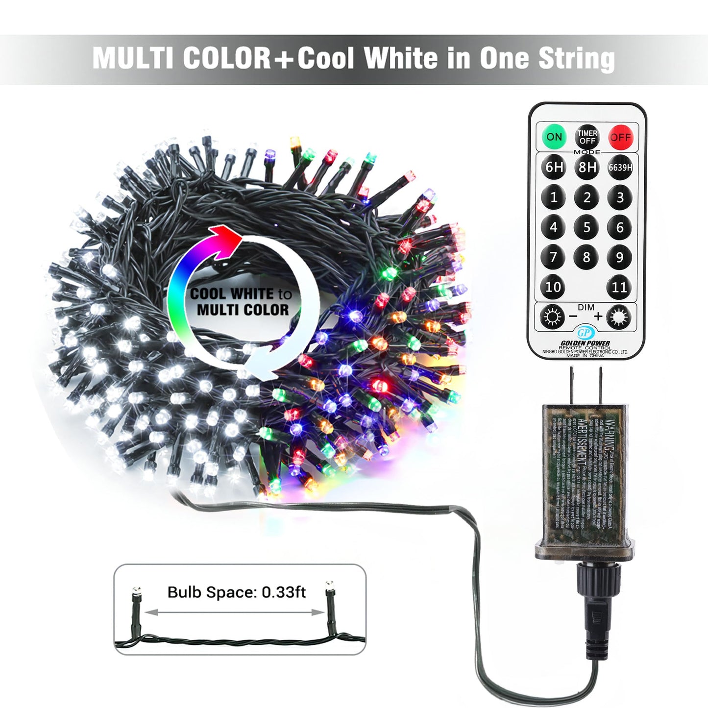 Brizled Color Changing Christmas Lights, 65.67ft 200 LED Cool White & Multicolor Christmas Lights, 11 Modes Remote Dimmable 29V Safe Adapter Outdoor Christmas Tree Lights String for Xmas Party Tree