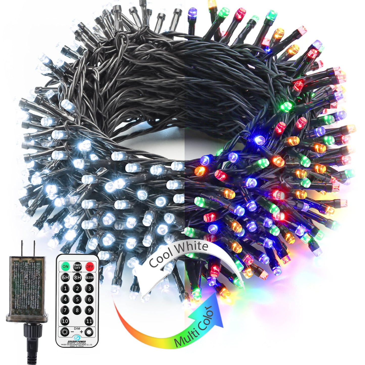 Brizled Color Changing Christmas Lights, 65.67ft 200 LED Cool White & Multicolor Christmas Lights, 11 Modes Remote Dimmable 29V Safe Adapter Outdoor Christmas Tree Lights String for Xmas Party Tree