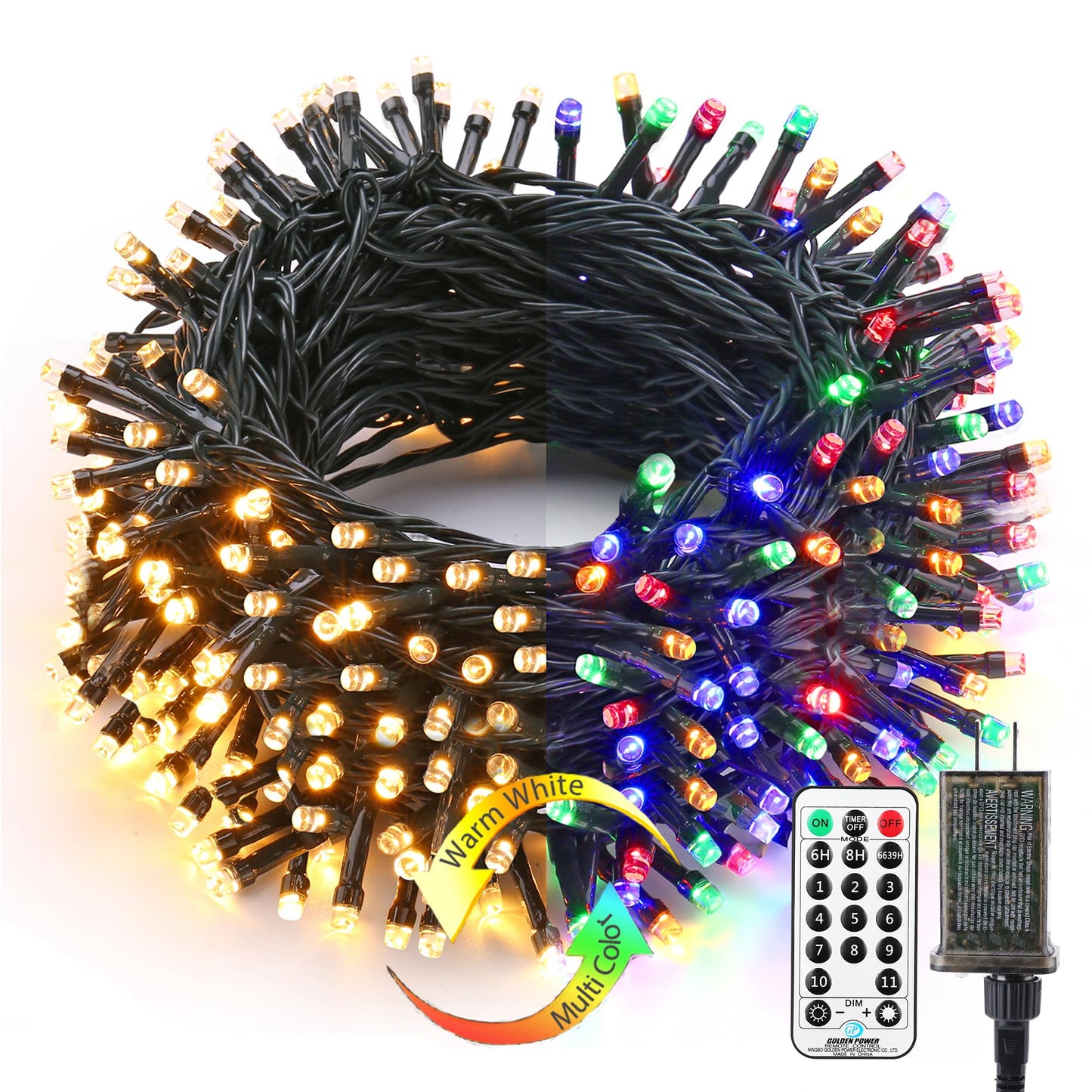 Brizled Color Changing Christmas Lights, 65.67ft 200 LED Cool White & Multicolor Christmas Lights, 11 Modes Remote Dimmable 29V Safe Adapter Outdoor Christmas Tree Lights String for Xmas Party Tree