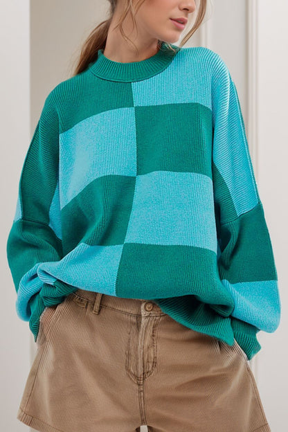 Color Block Round Neck Long Sleeve Sweater