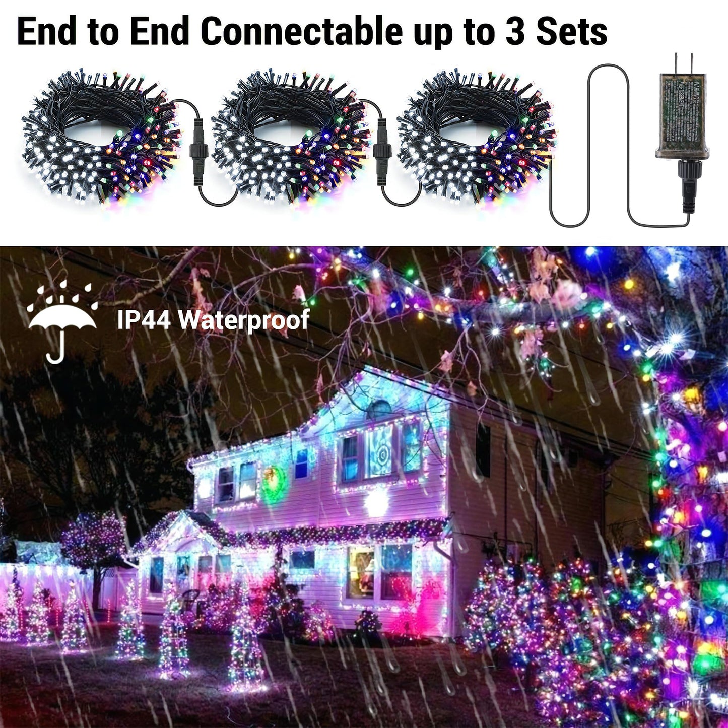 Brizled Color Changing Christmas Lights, 65.67ft 200 LED Cool White & Multicolor Christmas Lights, 11 Modes Remote Dimmable 29V Safe Adapter Outdoor Christmas Tree Lights String for Xmas Party Tree