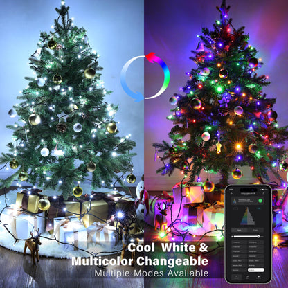 Brizled Color Changing Christmas Lights, 65.67ft 200 LED Cool White & Multicolor Christmas Lights, 11 Modes Remote Dimmable 29V Safe Adapter Outdoor Christmas Tree Lights String for Xmas Party Tree