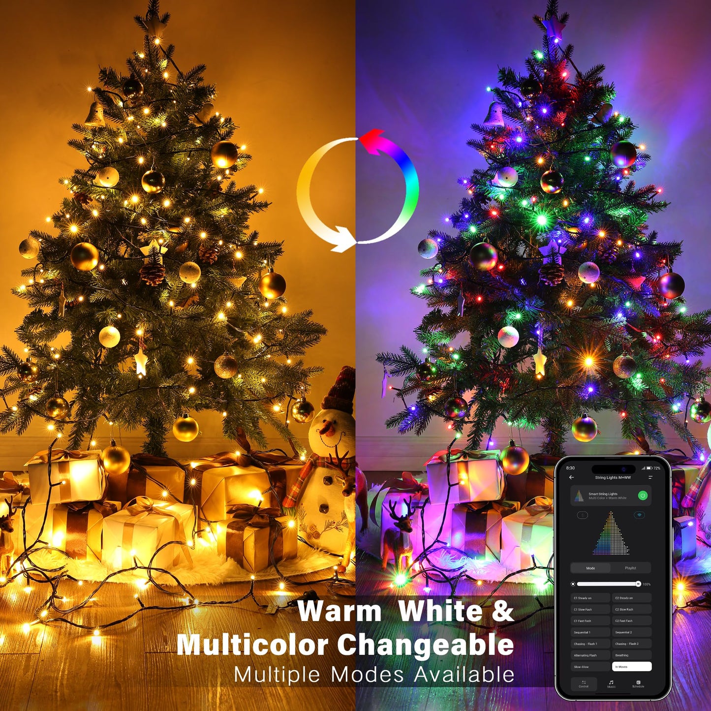 Brizled Color Changing Christmas Lights, 65.67ft 200 LED Cool White & Multicolor Christmas Lights, 11 Modes Remote Dimmable 29V Safe Adapter Outdoor Christmas Tree Lights String for Xmas Party Tree